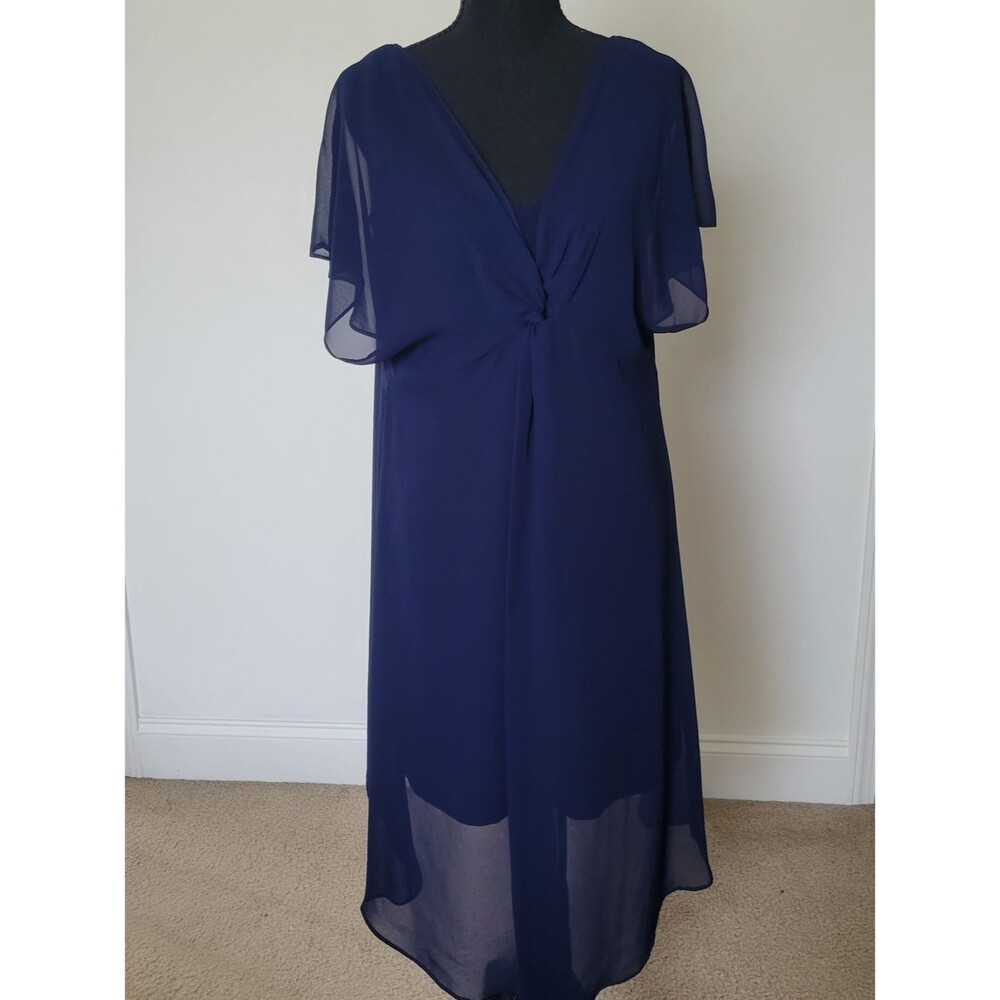 Adrianna Papell Navy Chiffon Overlay Twist Dress Size S
